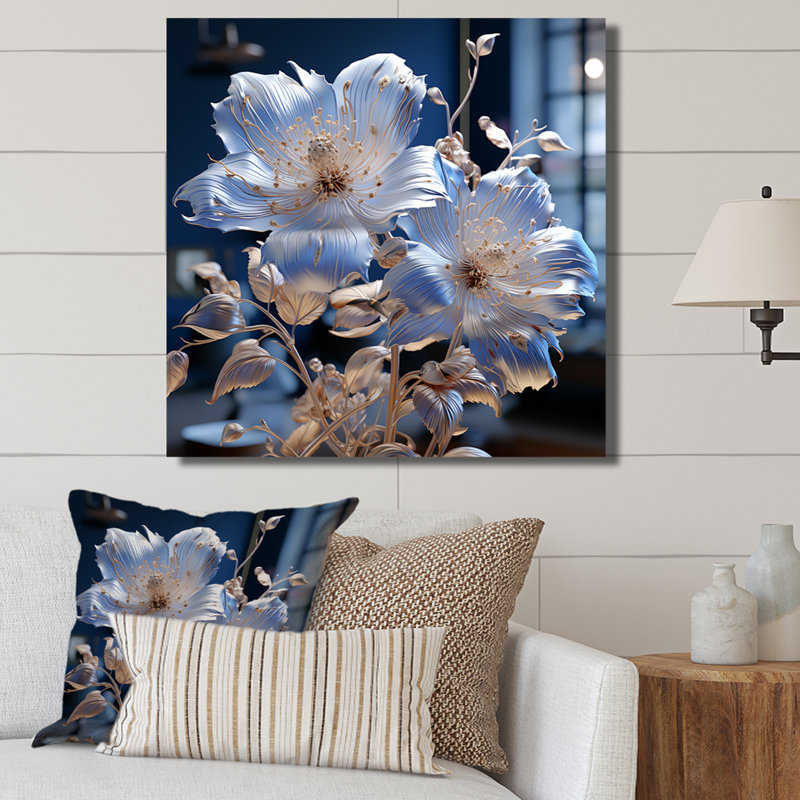 Céleste harmonie florale sur toile, Toile tendue, H 16 po x l 16 po x P 1 po