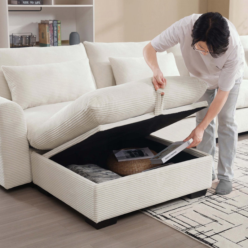 Repose-pieds modulaire en velours côtelé pour canapé, Beige