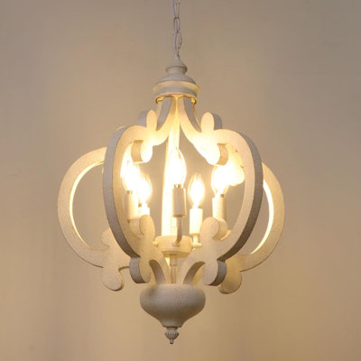 5-light Antique White Wood Chandelier
