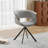 Modern Swivel Dining Chair With Armrests, Gray Faux Leather, Black Stainless Steel Legs, For Dining Room & Study