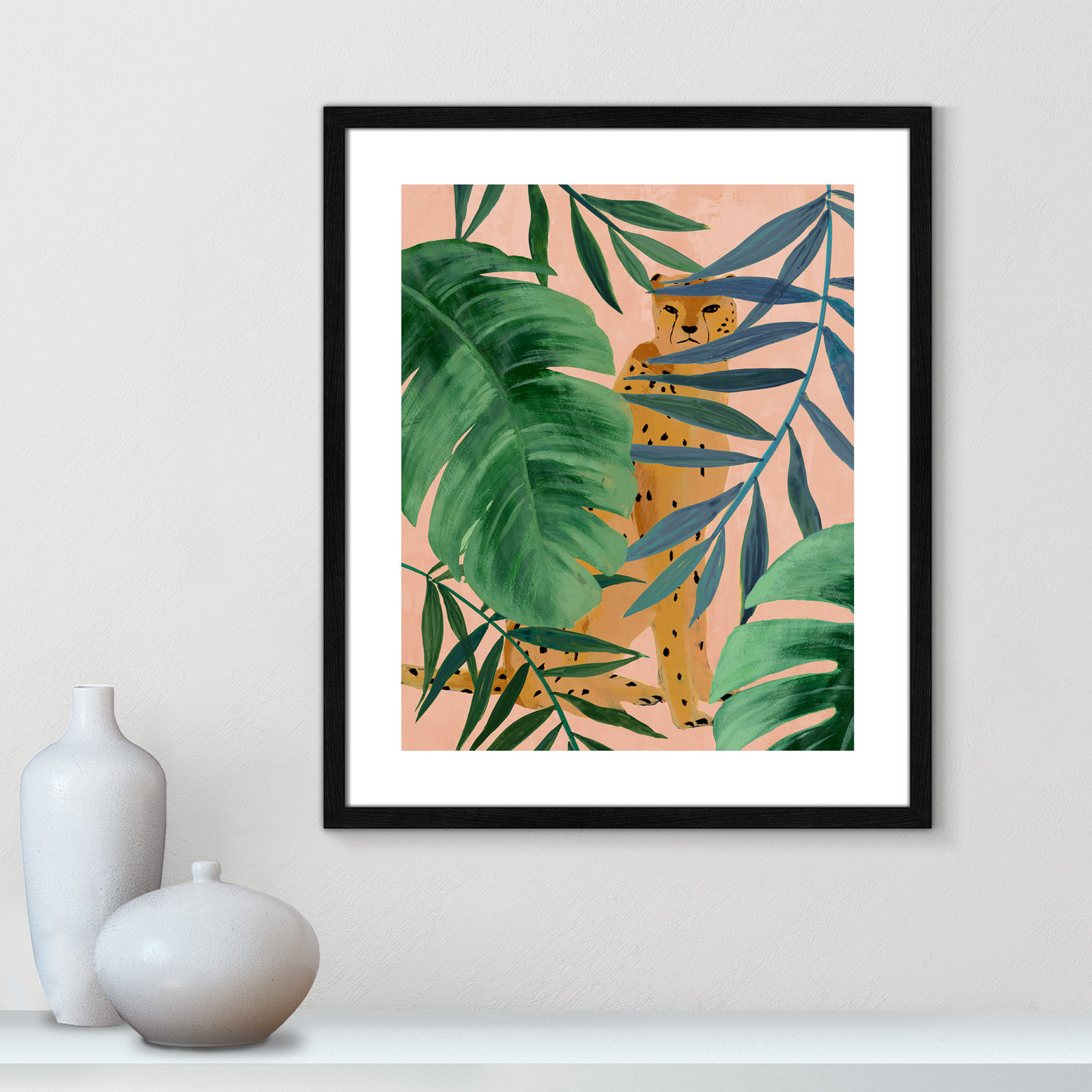 Silent Jungle - Painting Print, 25.5" H x 21.5" W x 0.75" D, Black Wood Framed Paper