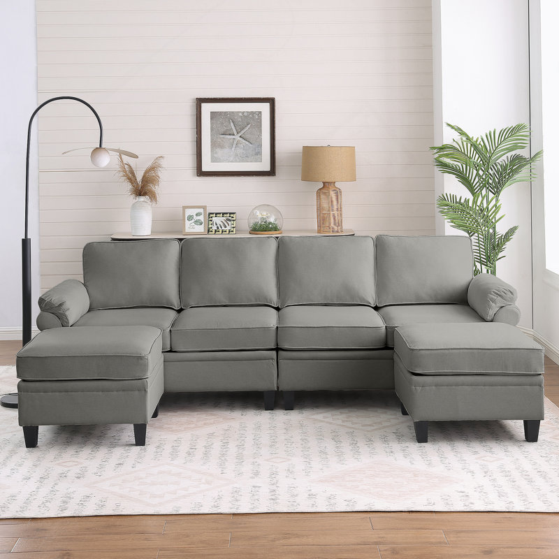 Canapé modulaire en L gris foncé de 102 po en forme de L avec repose-pieds modulaire et rangement pour le salon, Gris foncé
