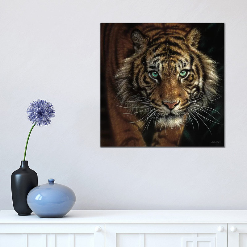 Œil du tigre, carré, H 18 po x l 18 po x P 1,5 po, Toile avec cadre noir, Pas de tapis
