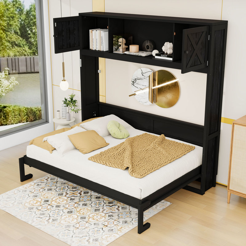 Lit escamotable avec armoires de rangement, Noir
