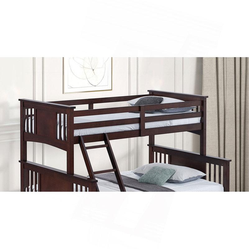 Lit superposé simple au-dessus d'un lit double avec échelle Modern Modern, Noyer foncé