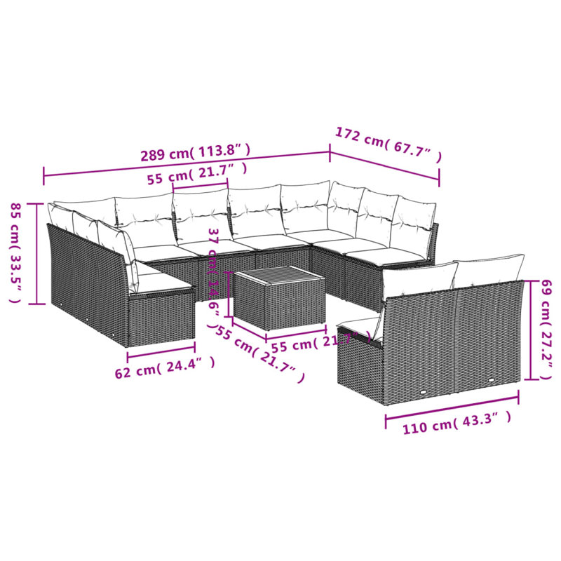 Ensemble de canapé de jardin modulaire en rotin PE 12 pièces Vidaxl