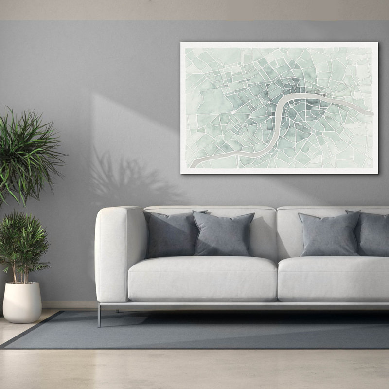 Toile épique Graffiti «Watercolor Wanderlust London Mint» par Laura Marshall, art mural 60 po x 40 po