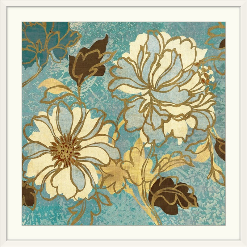 « sophias florals i blue », impression, H 20" x l 20" x P 1", Cadre blanc
