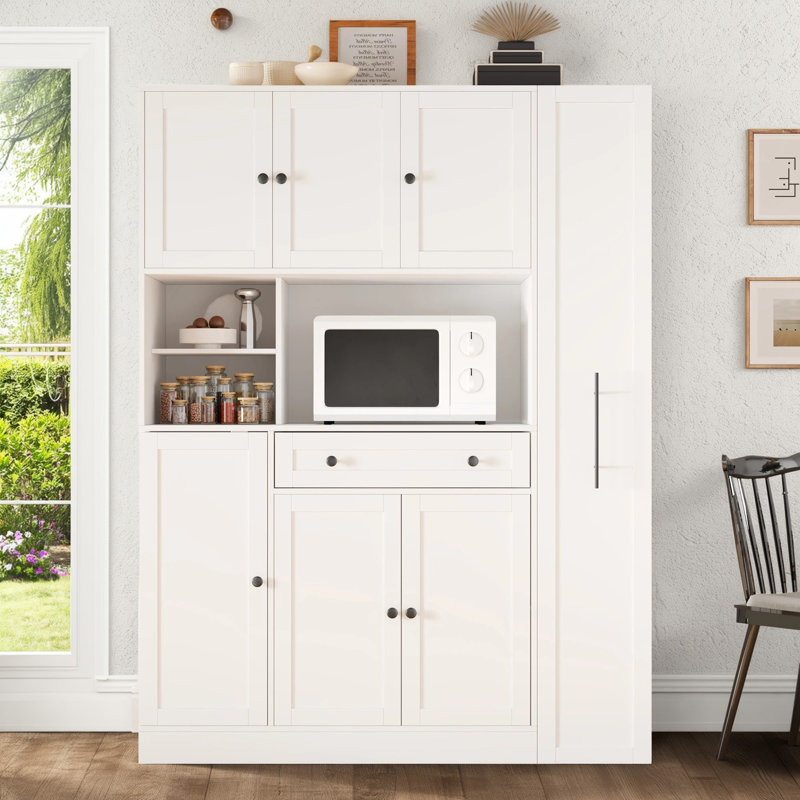 Armoire de cuisine haute avec huche et étagère à épices Isildo, Blanc
