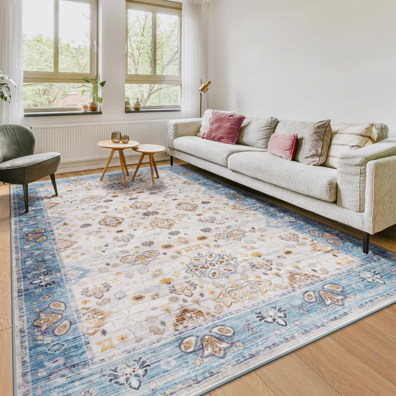 Tapis floral lavable doux à la mode pour décoration de dortoir, Rectangle 4pi x 6 pi