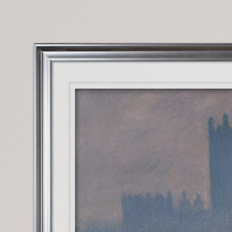 « maisons of parlement » par claude monet print, Cadre argenté, H 28 po x l 38 po x P 1,5 po