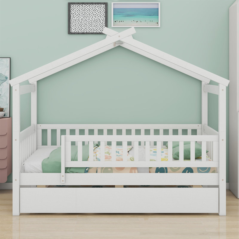Lit en bois avec couchette, Blanc