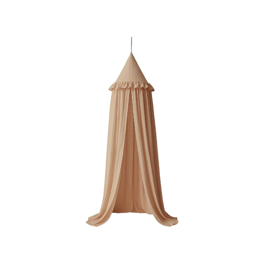 Kids Bed Canopy with Ruffles, Pastel Neutral Color, Frilled Cotton Tent (Nougat)