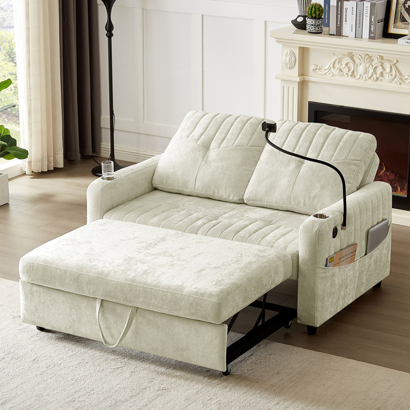 Canapé-lit 53,9 po avec causeuse moderne et dossier ajustable, Beige