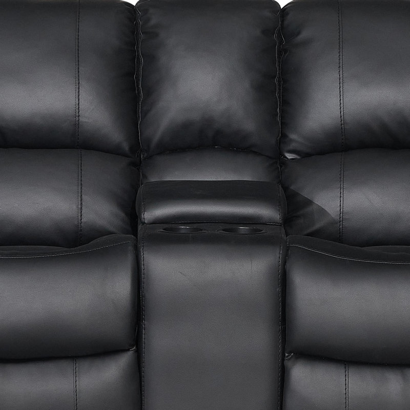 Ensemble de canapé inclinable manuel avec console de rangement double et porte-gobelets, ensemble de canapé en similicuir inclinable 2 places et simple, noir