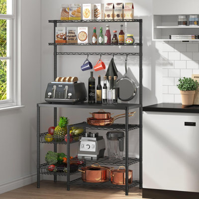Demaree 35 in. W Steel Corner Baker's Rack with Microwave Compatibility with Wine Bottle Storage