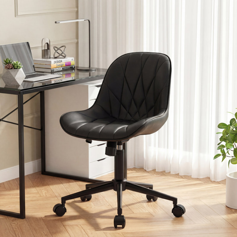 Darlaine Armless Swivel Office Chair Faux Leather Upholstered Waterproof Desk Chair Ergonomic Adjustable Computer Chair