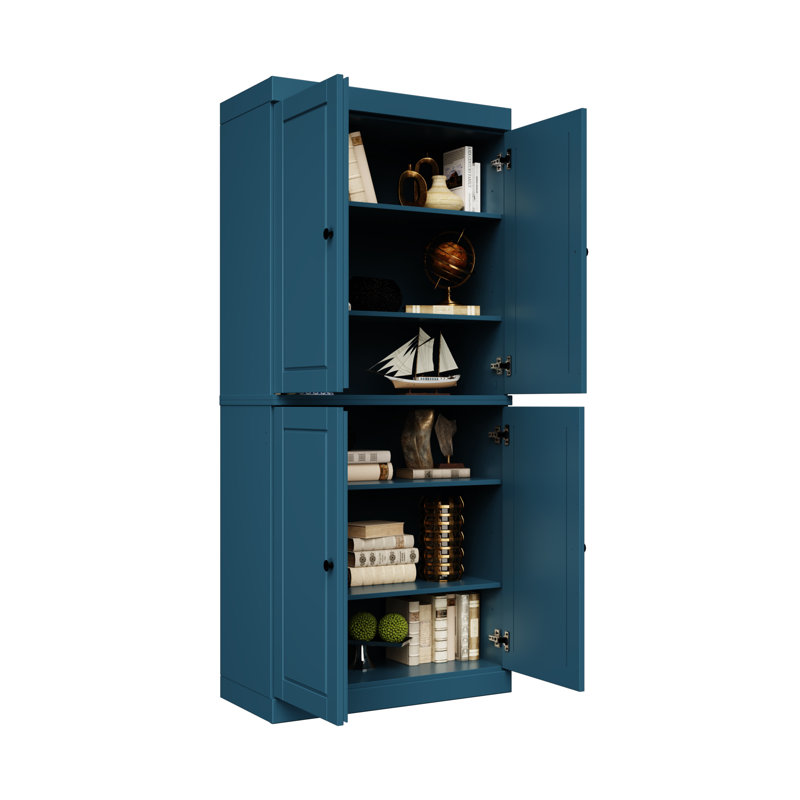 Bibliothèque à 6 tablettes en bois massif l 32 "x H 71,5" Arreana, Bleu sarcelle