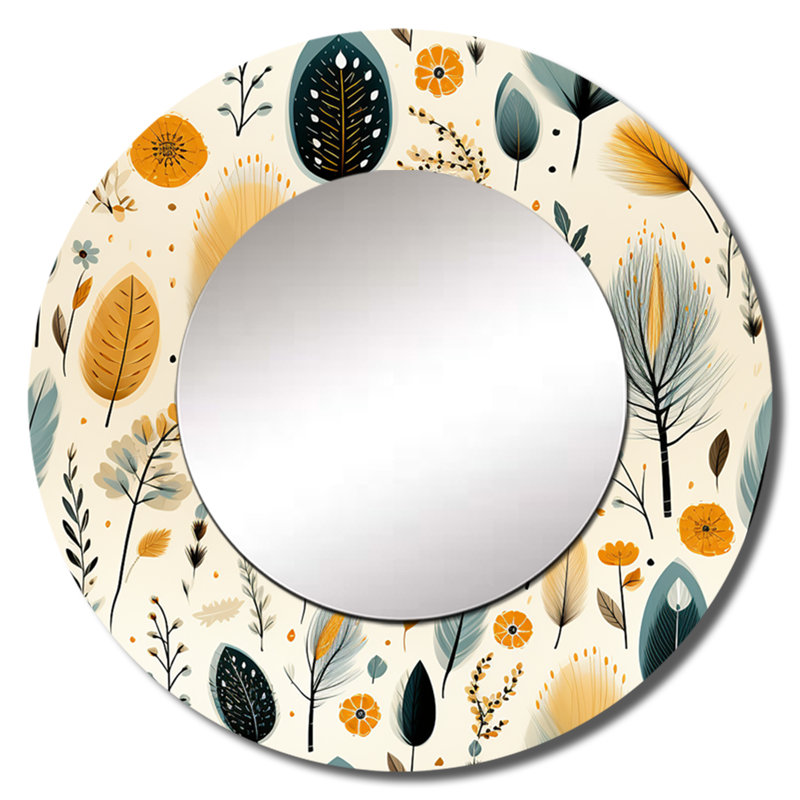 Motif boho inspiré de la nature - miroir mural botanique, miroir décoratif rond Boho, impression d'art en métal
