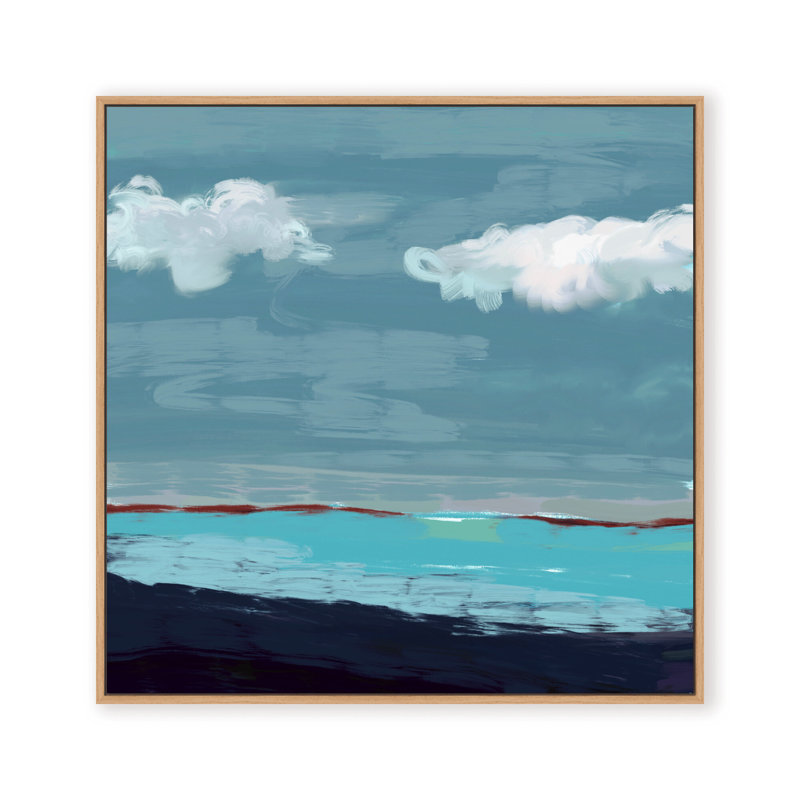 Coastal Retreat Radiant Horizons: Abstract Seascape, 36" H x 36" W x 2.375" D, Framed Canvas, Beige