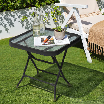 Square Glass Outdoor Folding Side Table