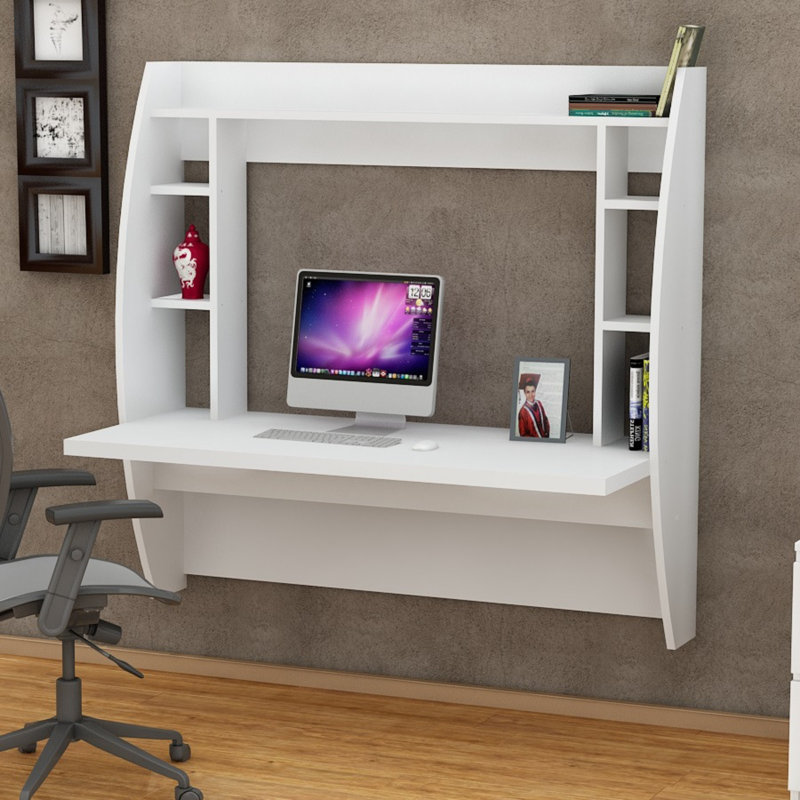 Modern White Study Desk with Wall-Mount Option, 48.6 x 47.2 x 21.7 inches | 100% Melamine Coated Particle Board, Thickness: 0.7 inches | Numerous Shelves for Organization, Stylish & Functional Design for Home or Office