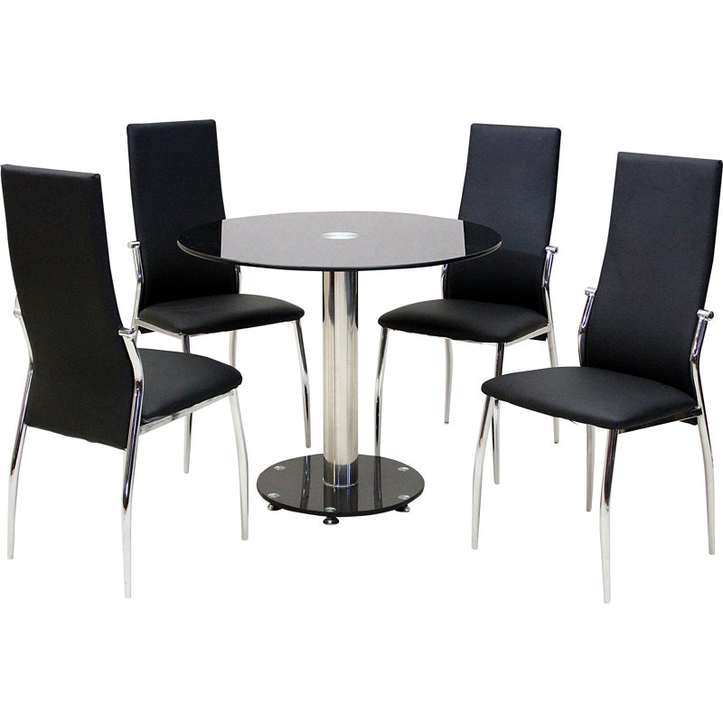 Angus Round Glass Top Dining Table, Black