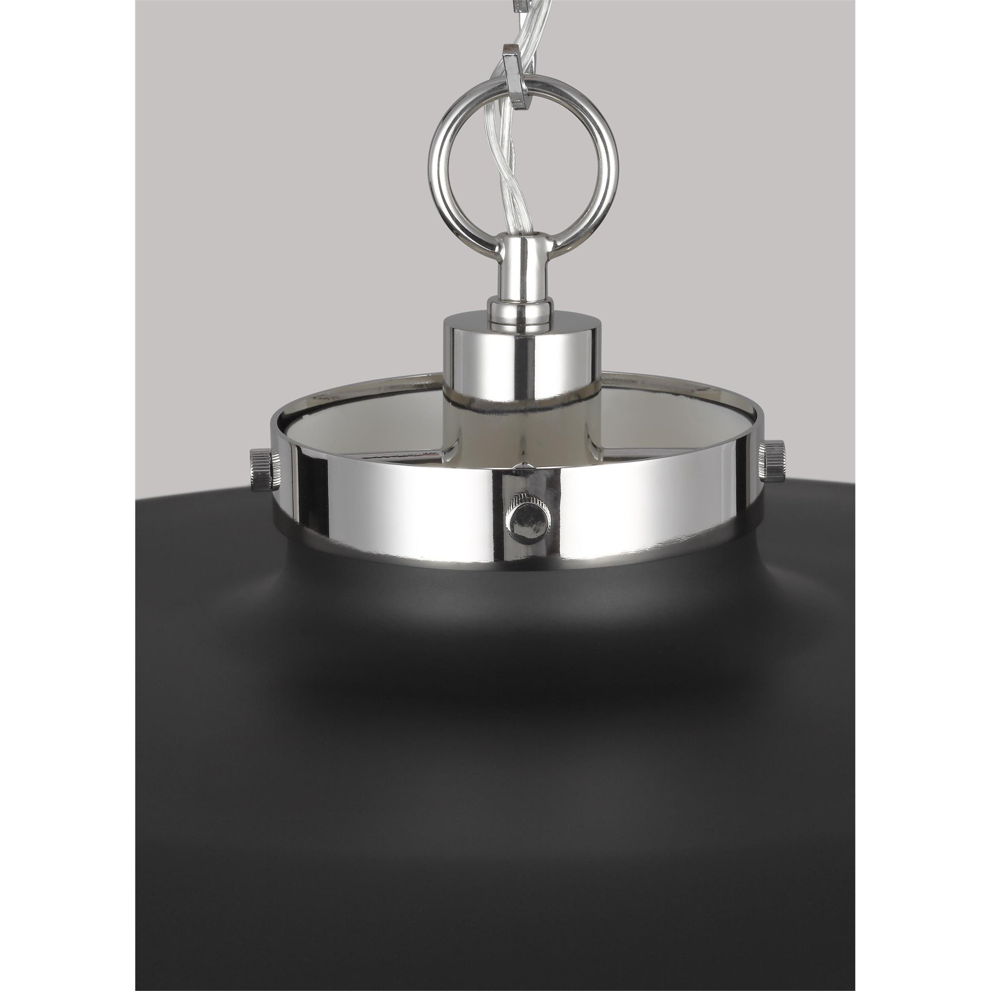 Tateos Single Light Metal Steel Dimmable Pendant, Polished Nickel, Midnight Black