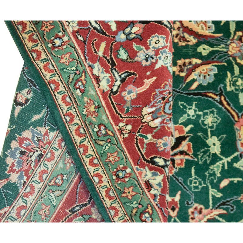 Tapis vert clair et rouille de haute qualité noué à la main