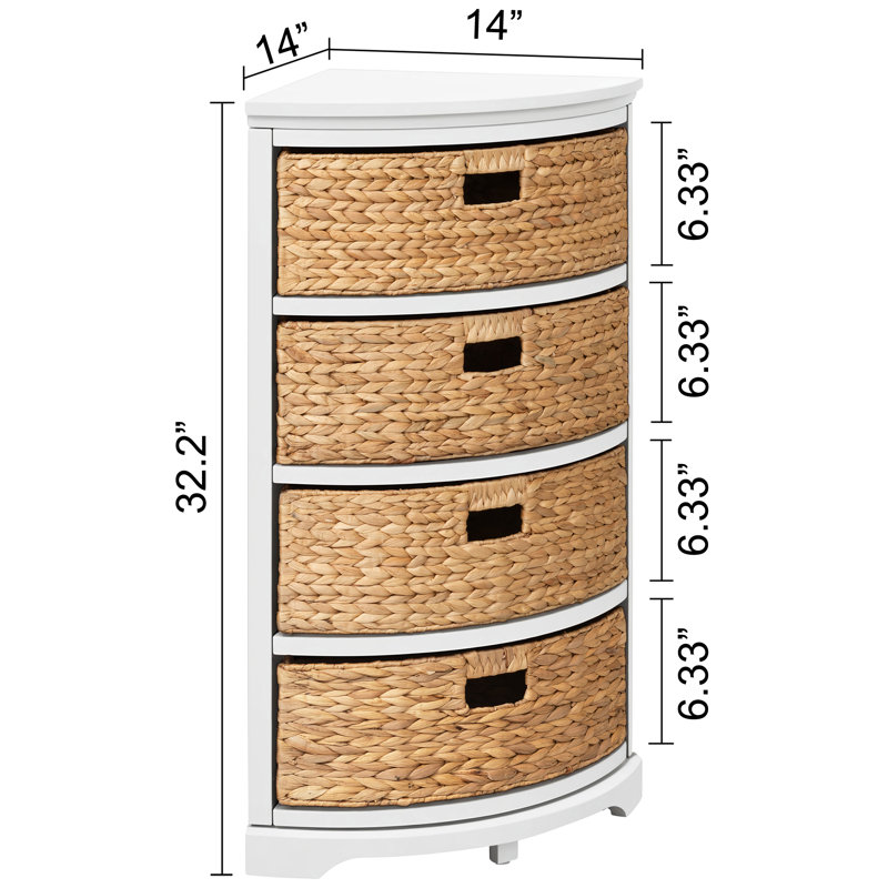 4 tiroirs de rangement en bois massif, Blanc
