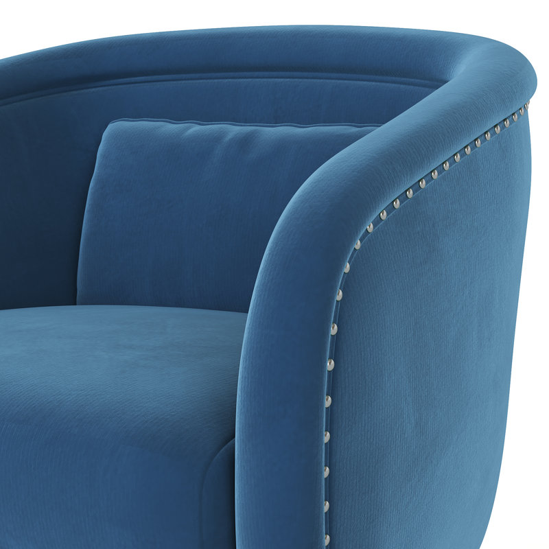 Fauteuil demi-tonneau pivotant clouté, Polyester bleu