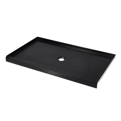 60"x36" Solid Surface Single Threshold Shower Pan Base With Drain Cover Included, Textured Surface Slip-Resistant Shower Base Pan, Black, Center Drain