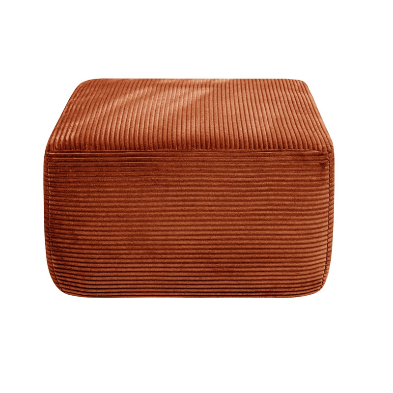Tabouret de repose-pieds carré large en velours côtelé large, siège cube arrondi rembourré, table basse multifonctionnelle en mousse haute densité pour le salon, sans assemblage