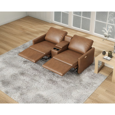 Power Recliner, Reclining Sectional Sofa With Console& Dual Recliner, Loveseat Recliner Couch With Cup Holder& Charging Socket, Leather Modular Sofa For Living Room