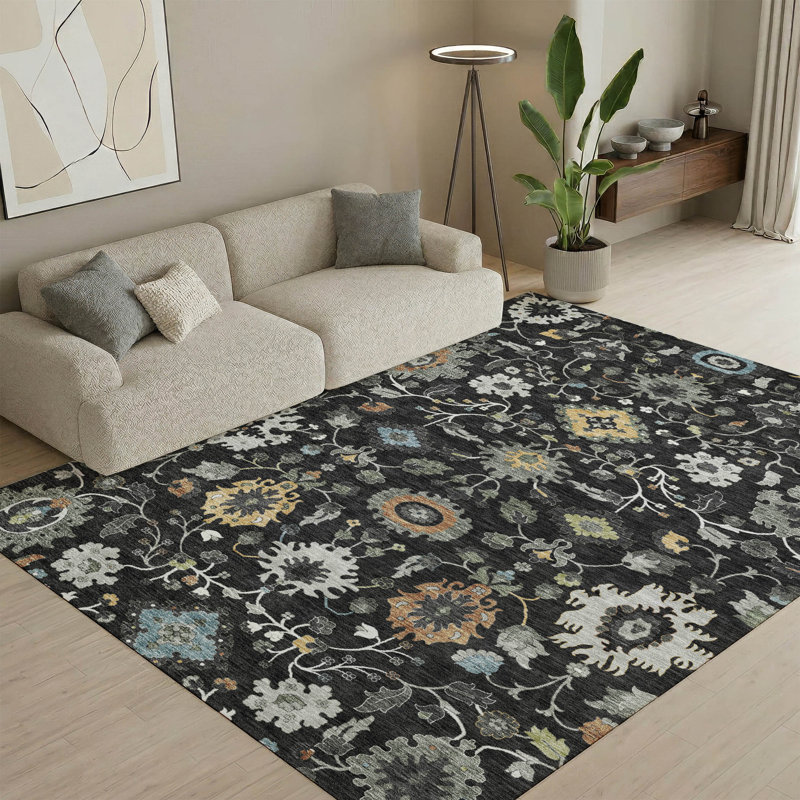 Tapis traditionnel lavable à la machine Premium Premium AMF2458, Black, 9' x 12'