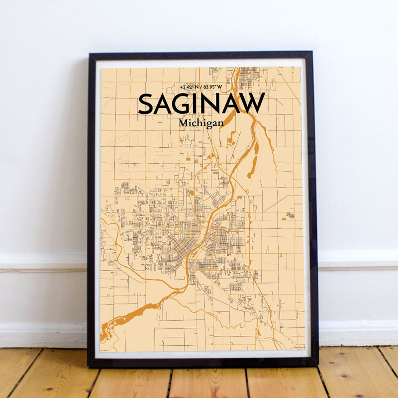 Saginaw City Map - No Frame Print, 61cm H x 45.7cm W x 0.13cm D
