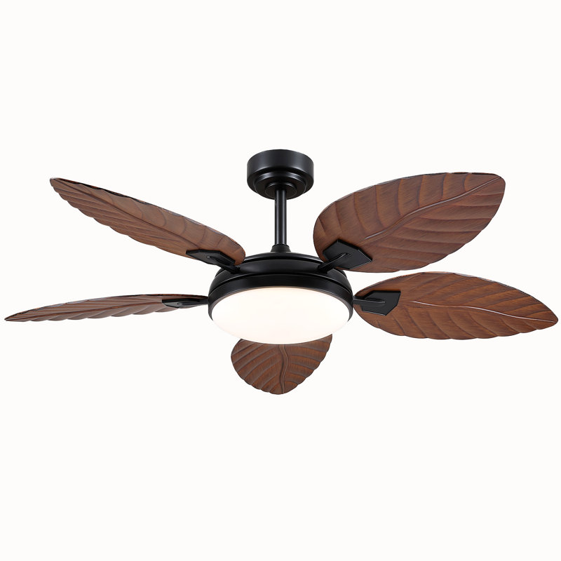 Ventilateurs de plafond 52 "à feuilles de palmier tropicales avec lumières et télécommande, Brun
