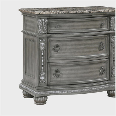 Mobilier de chambre en bois de style traditionnel avec table de chevet luxueuse à 3 tiroirs et plateau gris