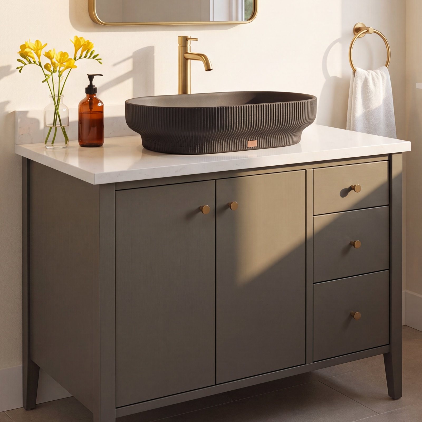 Lotus Oval Concrete Vessel Sink, Coal Black