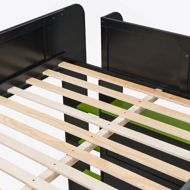Full Size Kohlton Bunk Bed With Height-Adjustable Desk,Wardrobe,Ample Storage Space,And RGB Light, Green(OLD SKU:LT000266AAG)