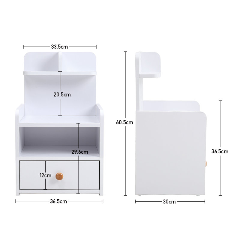 36.5cm W MDF Wood, Metal Bedside Table, White