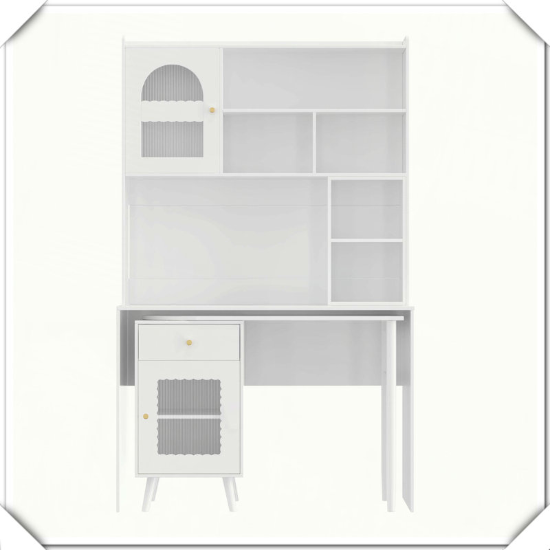 Bureau d'ordinateur pivotant avec tiroirs de rangement et tablettes