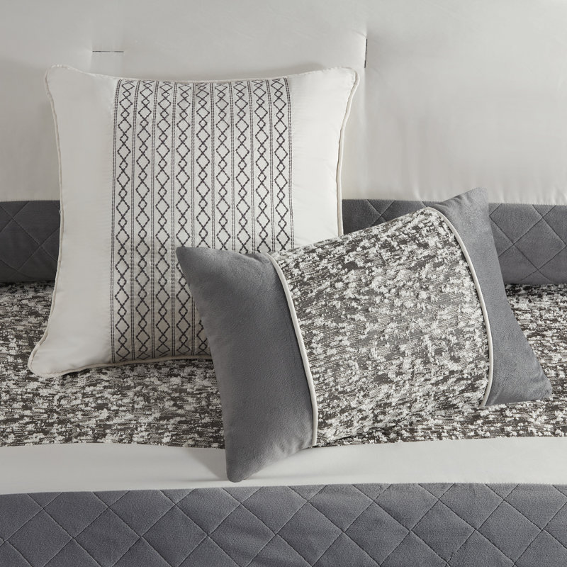 Amelia Grey Textured Jacquard Stripe 5-Piece King/Cal King Comforter Set, King Comforter + 4 Additional Pieces