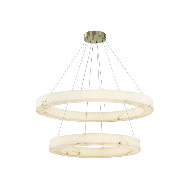 LumenAria - Luminaire suspendu à deux niveaux DEL 42 po Medley - Abat-jour faux albâtre