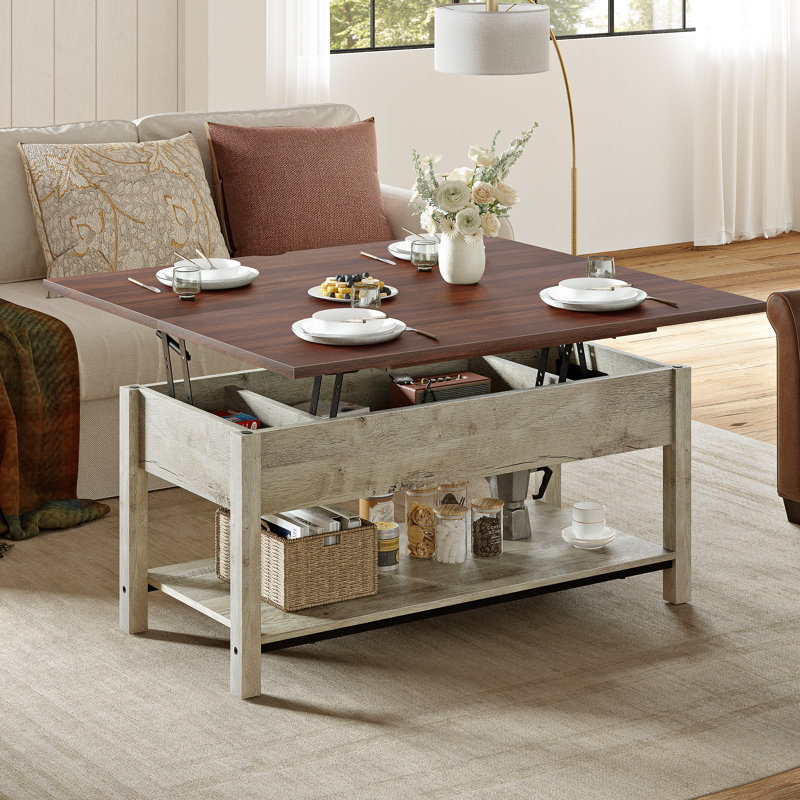 Torron 4-in-1 Multi-Fuction Lift Top Coffee Table with Storage, Brown