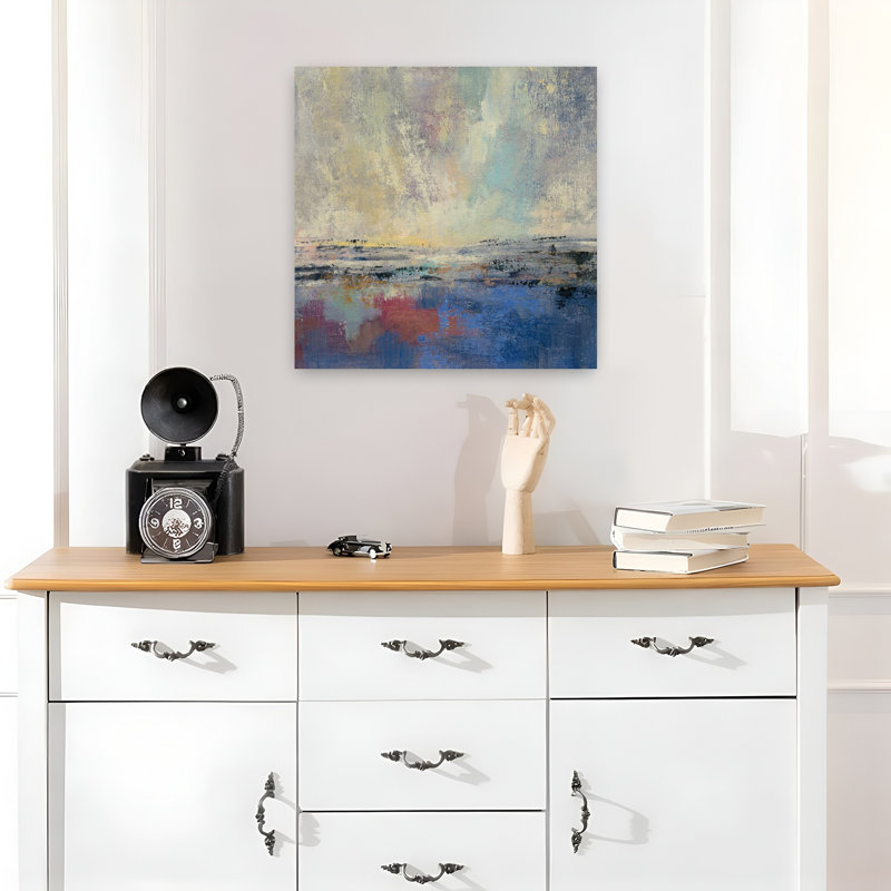 Vue de bord de mer I avec art abstrait beige, H 18 po x l 18 po