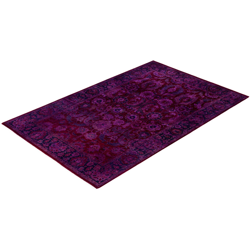 Tapis mauve en laine noué à la main 4 pi 2 po x 6 pi 4 po Chevalier