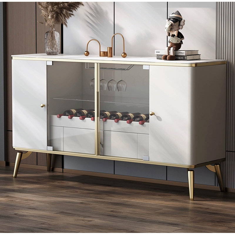 Buffet léger en acier inoxydable et pierre frittée de style léger