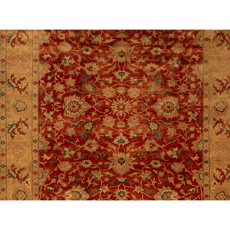 Hand Knotted Wool Area Rug in Red And Gold