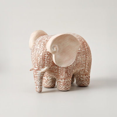 Boho Elephant Statue Decor – 8" Resin Figurine with Hand-Carved Tribal Patterns, Rustic Vintage Accent for Shelf, Desk & Bookcase